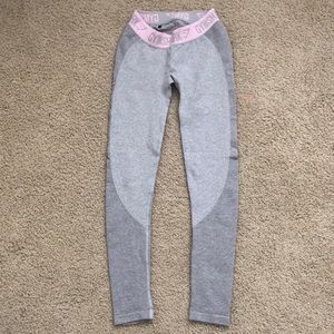 Gymshark Flex Leggings-Light Gray Pink/Purple Band